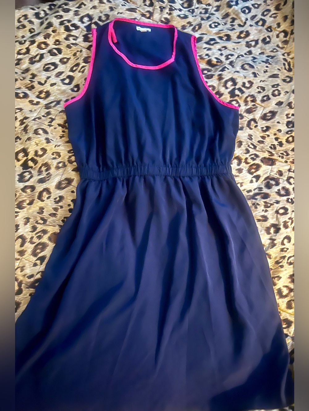 GAP Navy Blue Sleeveless Dress Hot Pink Contrast Trim, large